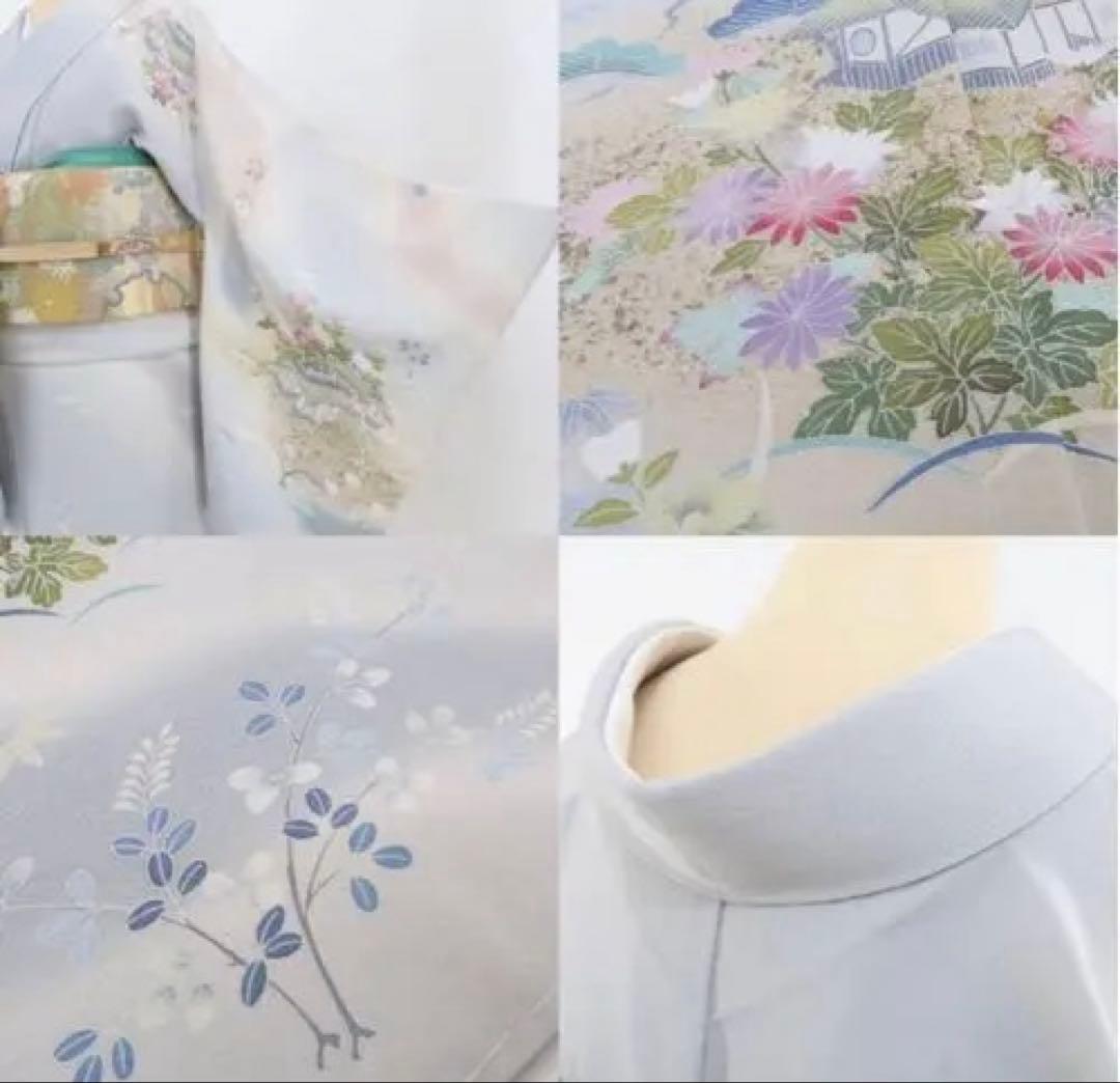 新品 訪問着 薄い青 花柄