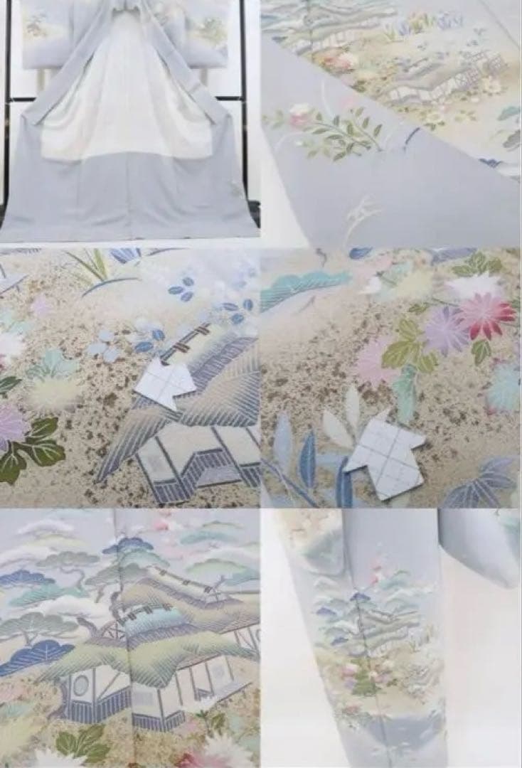 新品 訪問着 薄い青 花柄