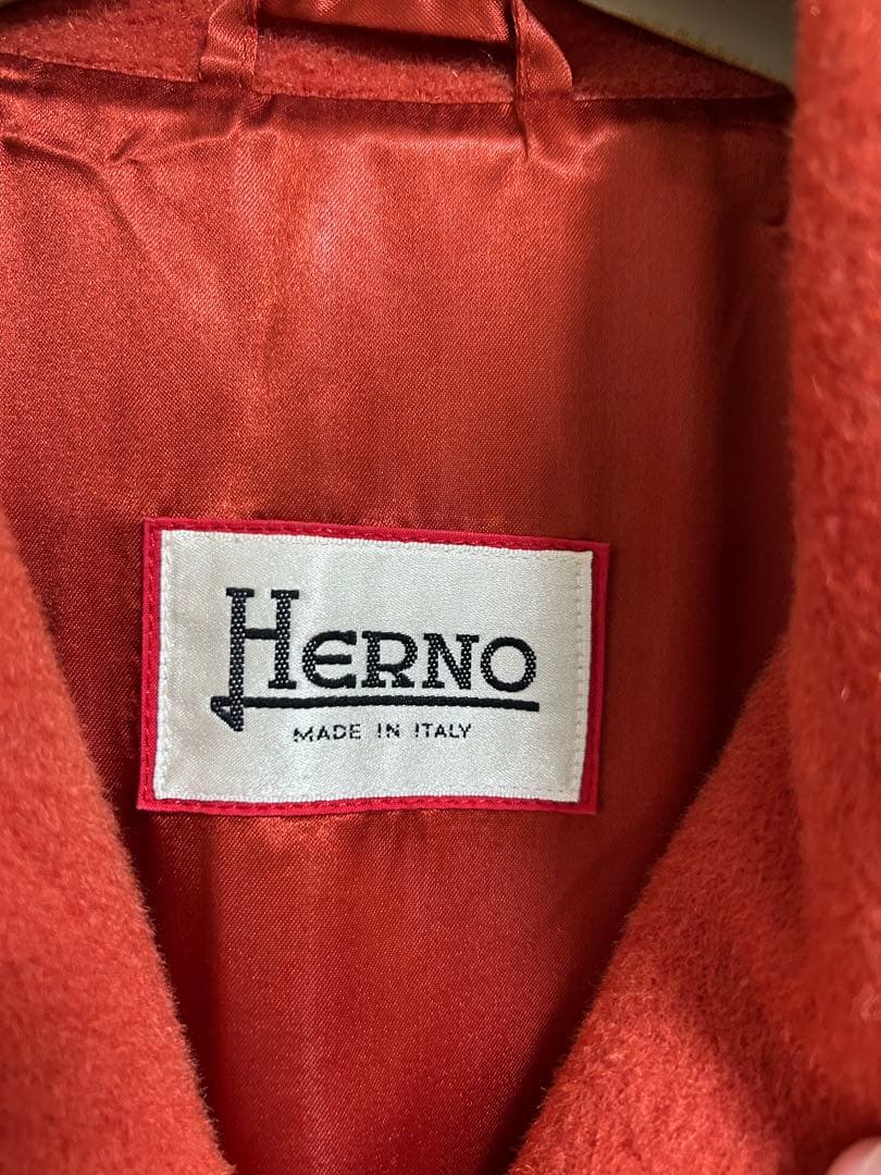 美品イタリア製HERNOヘルノベルト付き裏地プリントロングコート42 モヘアラマ