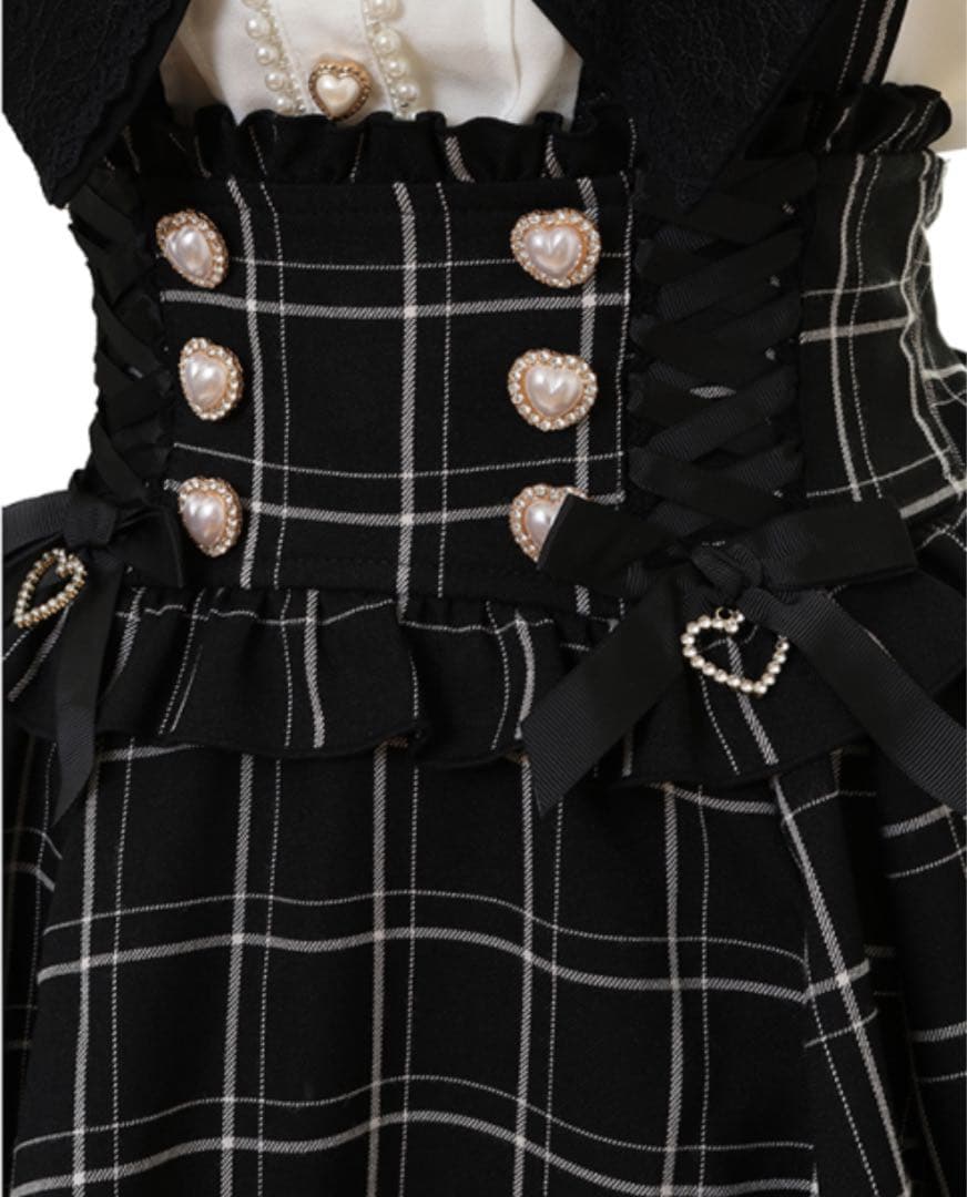 LIZLISA リズリサ　レースアップサスペンダー付スカパン　ブラックチェック