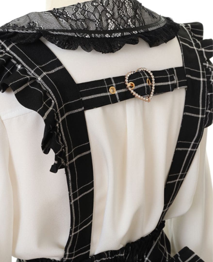 LIZLISA リズリサ　レースアップサスペンダー付スカパン　ブラックチェック