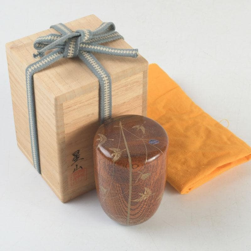 茶道具　中林星山作　稲穂に雀蒔絵　鳴子　長棗　共箱　V　9563