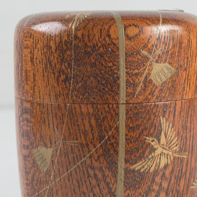 茶道具　中林星山作　稲穂に雀蒔絵　鳴子　長棗　共箱　V　9563