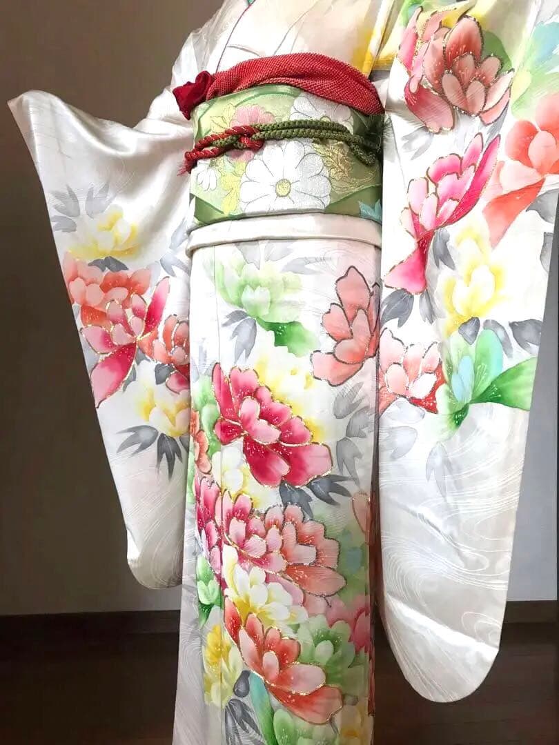 振袖セット　アイボリー　白系　牡丹❤️金駒刺繍　成人式振袖