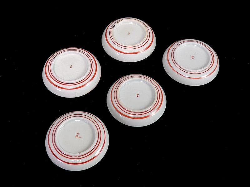 九谷　赤絵　桜花に人物図　豆皿　５客　D879AS-fazb