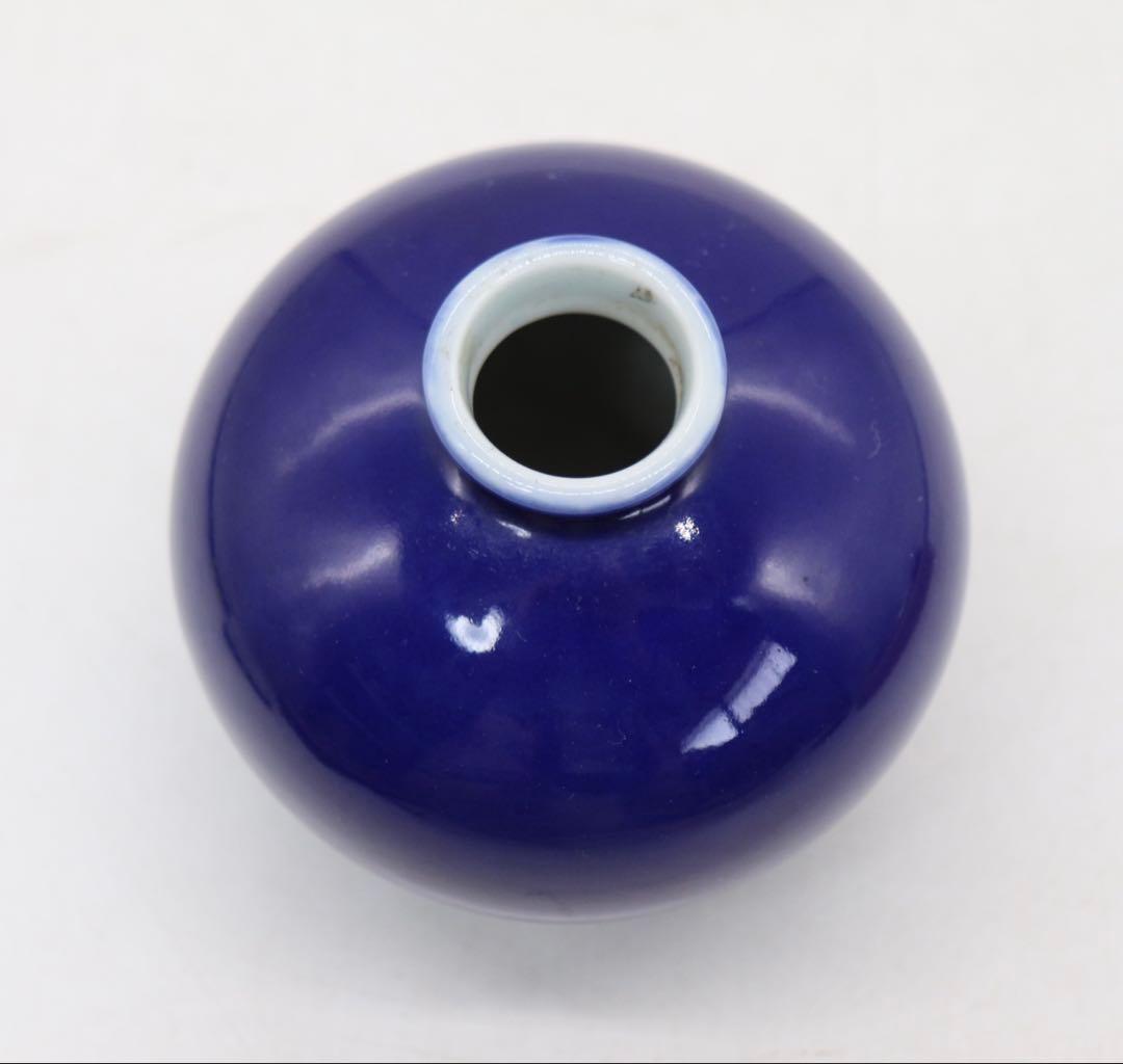 中国　清時代　藍釉小壺　木箱入　送料込み250511