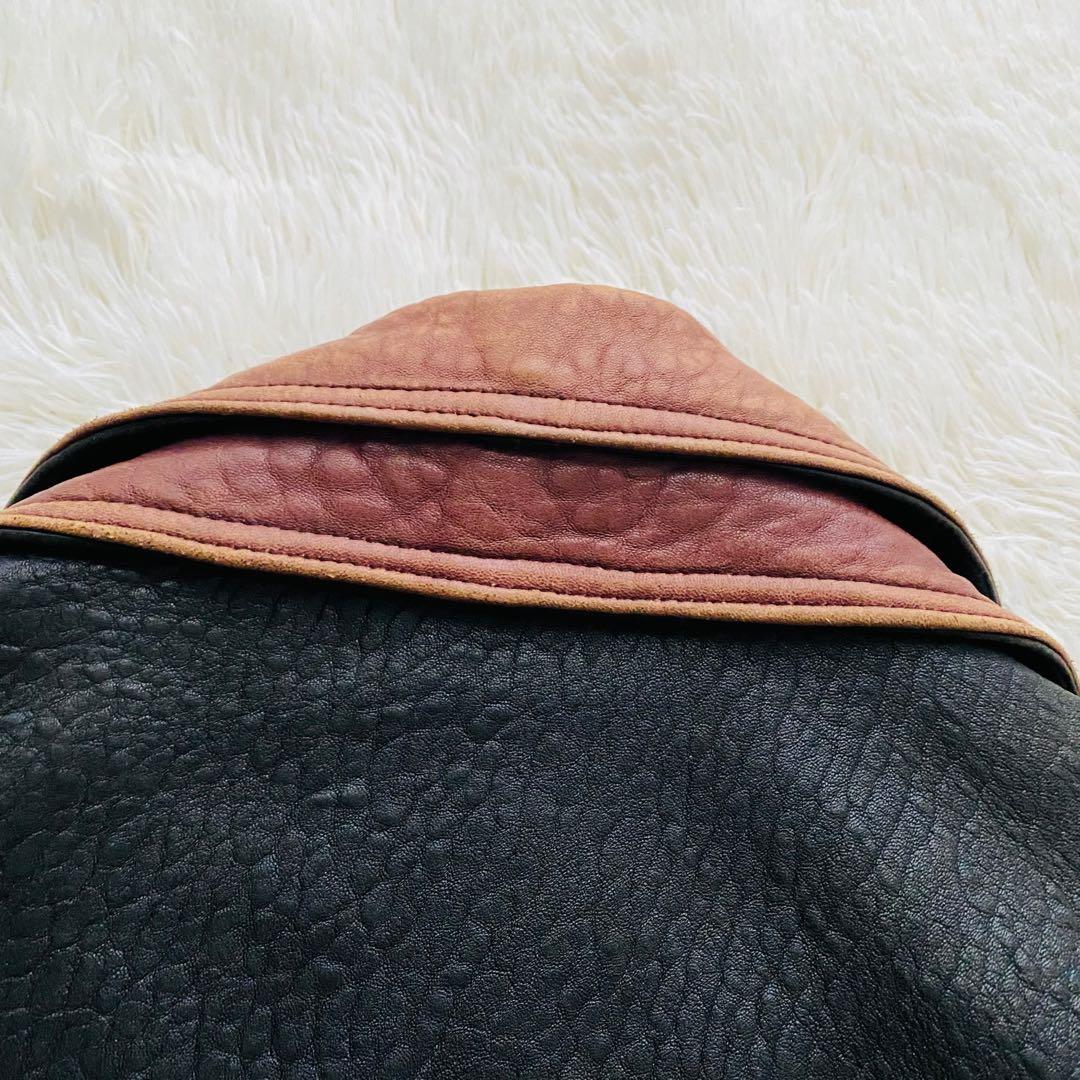 バイカラーボンバージャケット●希少2XLサイズ●90sヴィンテージ リアルレザー