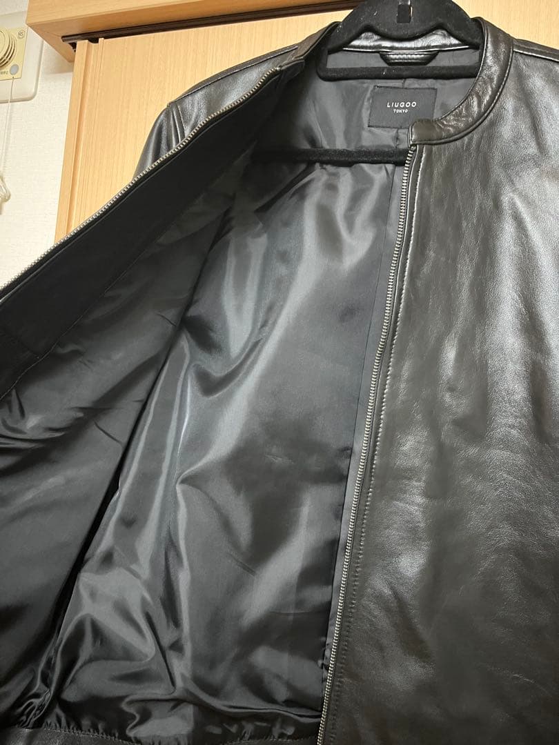 LIUGOO ブラック レザーライダースジャケット