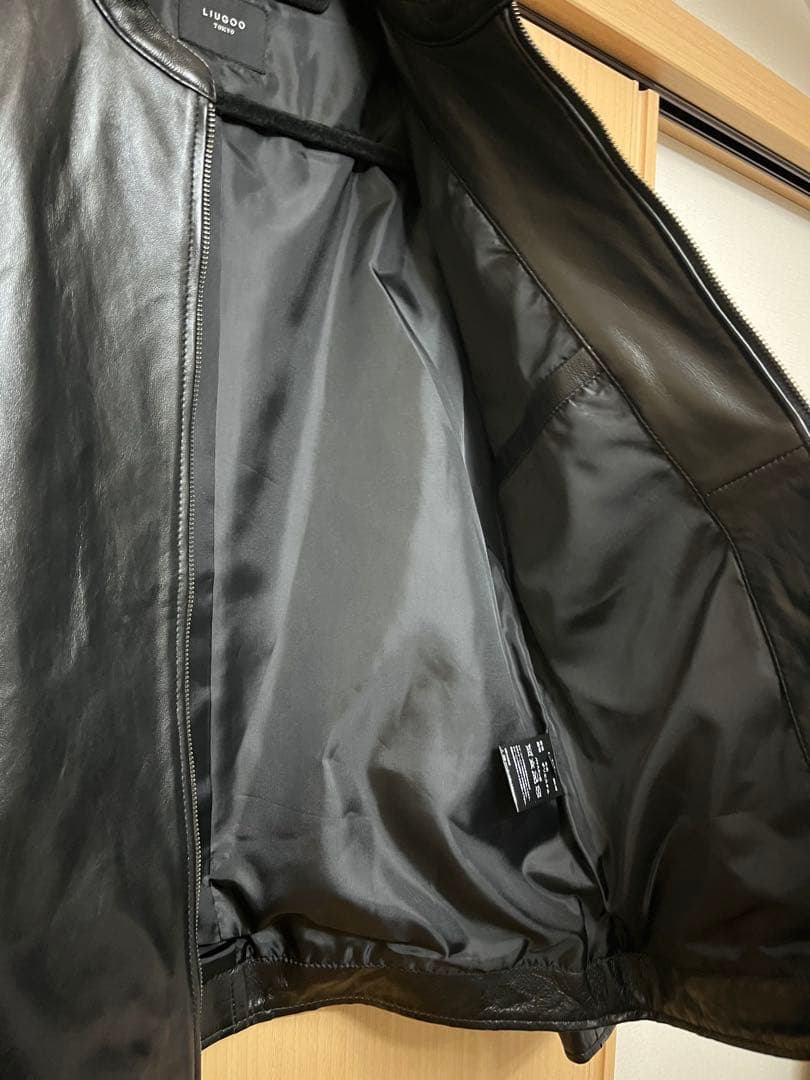 LIUGOO ブラック レザーライダースジャケット
