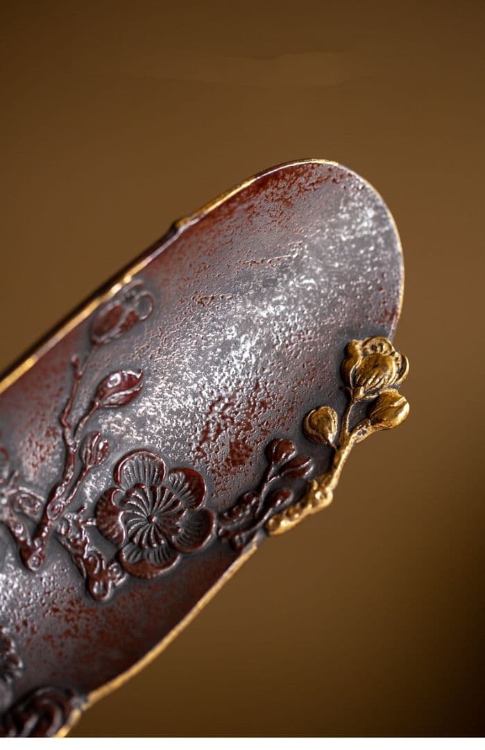 梅の花の手浮彫り茶則 茶杓 新品未使用 茶道具