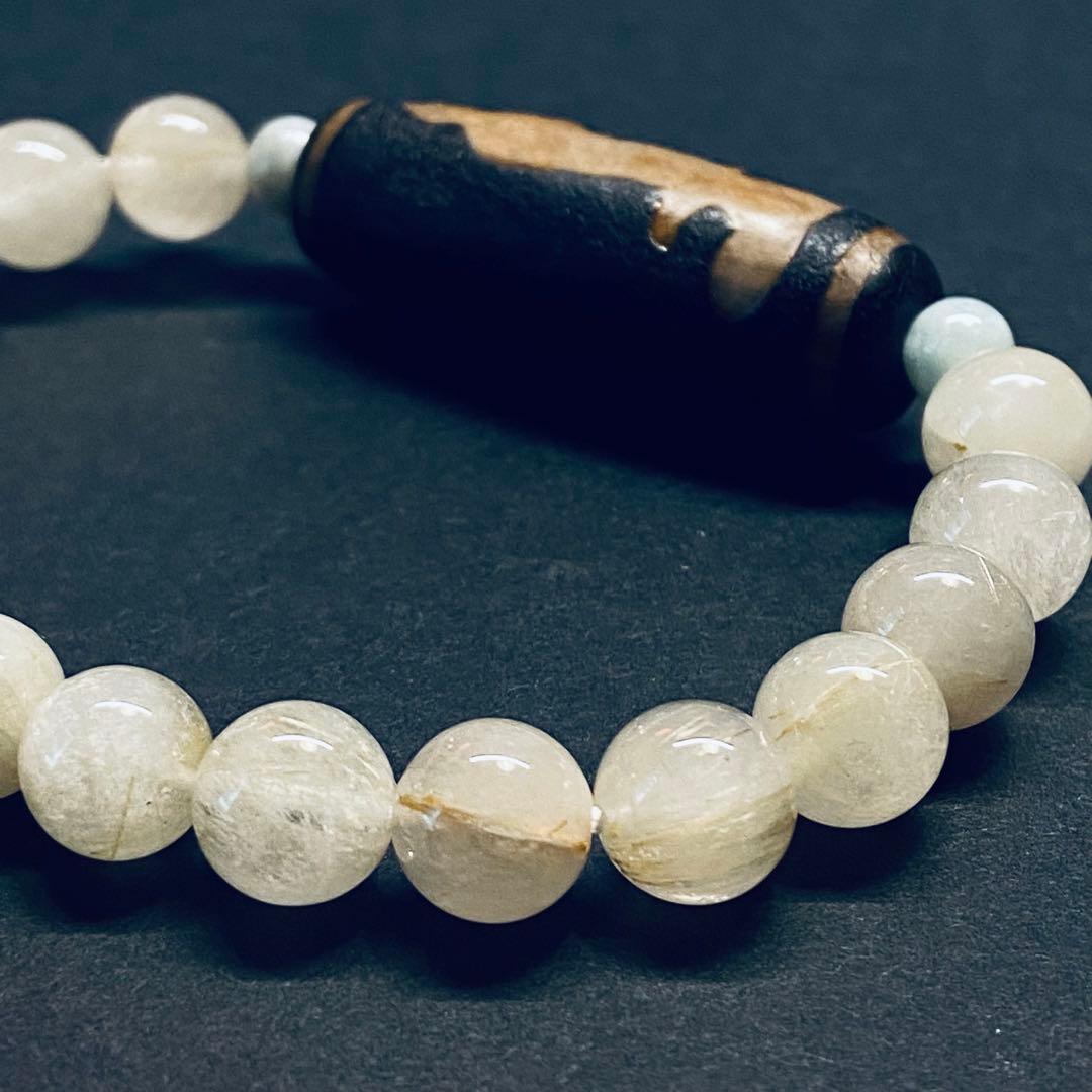 ◆観音天珠ブレス◆糸魚川翡翠とホワイトルチル◆