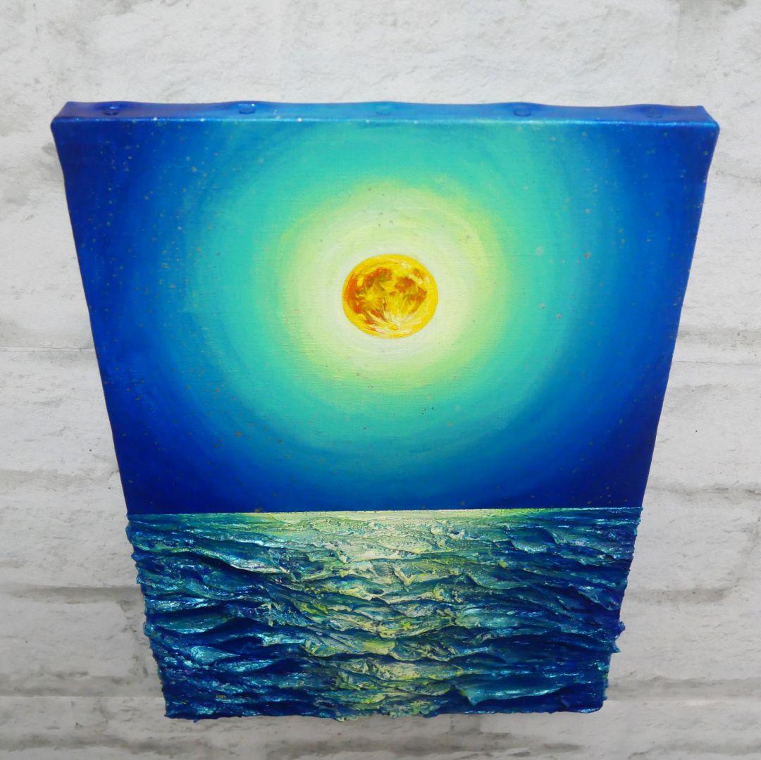 油絵 油彩 油彩画 絵 絵画【満月の海 】Ｆ4号