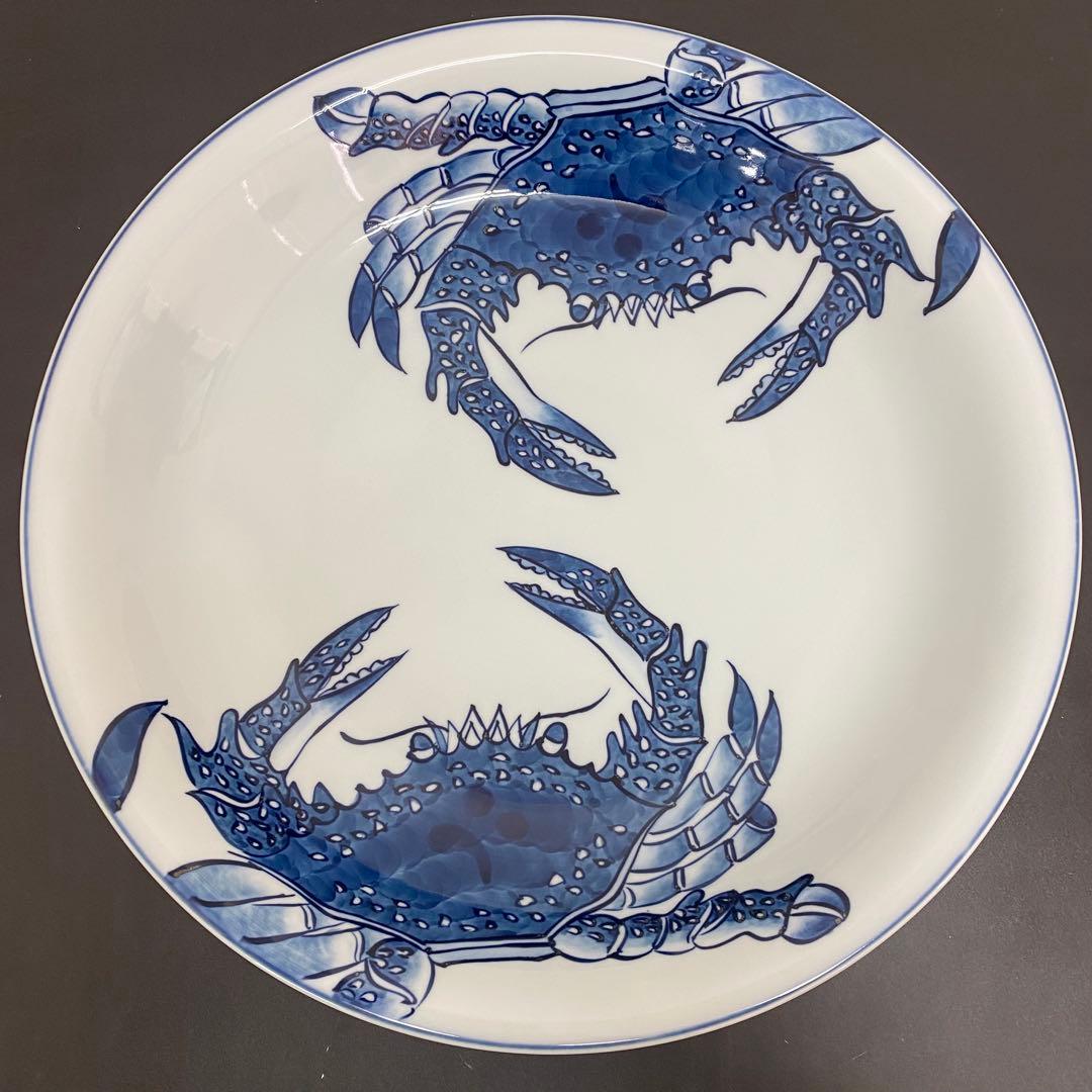 源右衛門　有田焼　染付蟹絵　大皿　飾り皿　36.8cm