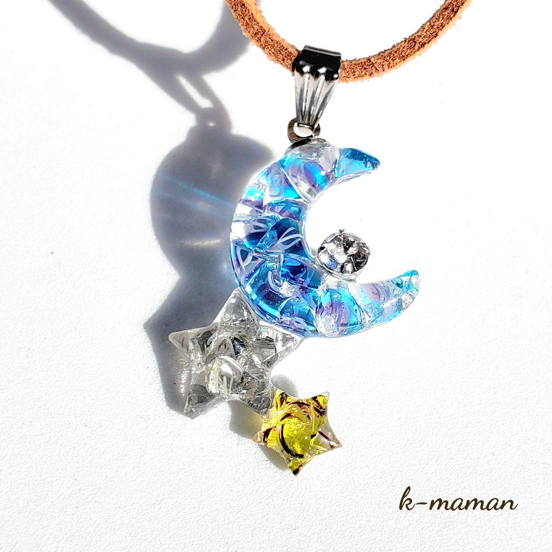 はくとん　　佐竹ガラスの星空ネックレス　レジンネックレス　ハンドメイド