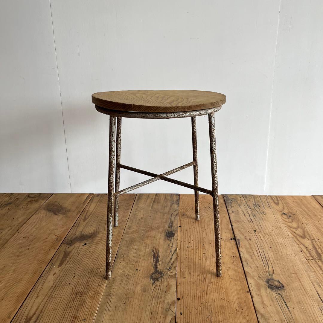 アンティーク 鉄脚 アイアン スツール 一枚板 植物台 z778