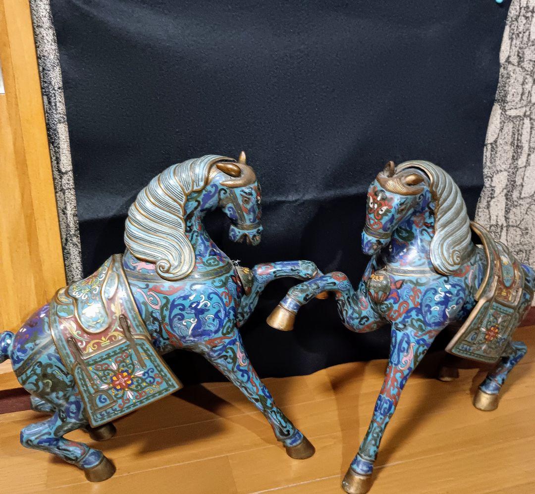 馬　一対　七宝焼き　倣古　置物　中国　大きい　工芸品　インテリア　アンティーク