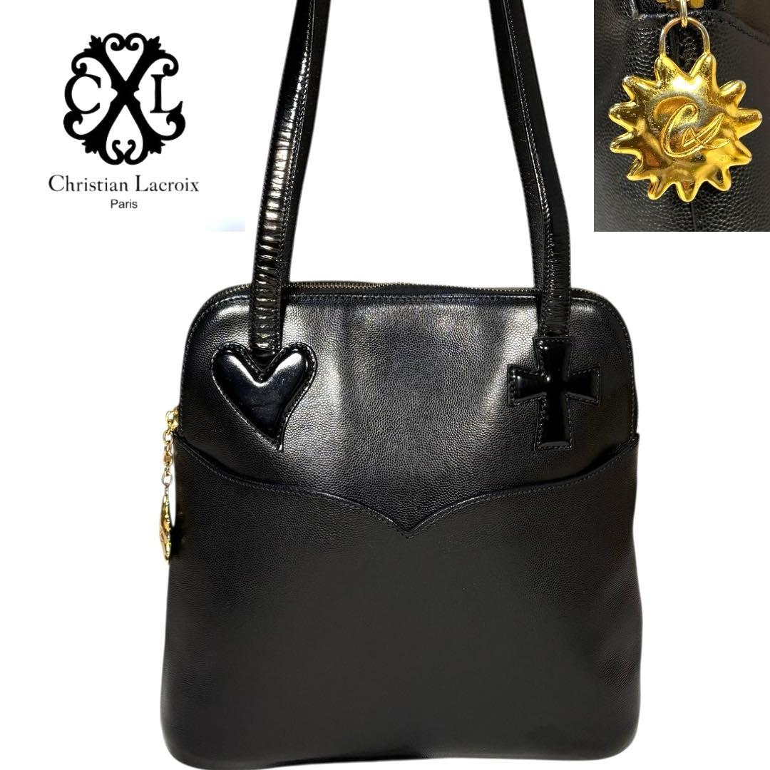 美品　希少　クリスチャンラクロワ　❤︎ハート&➕クロス　シボ革　ショルダーバッグ