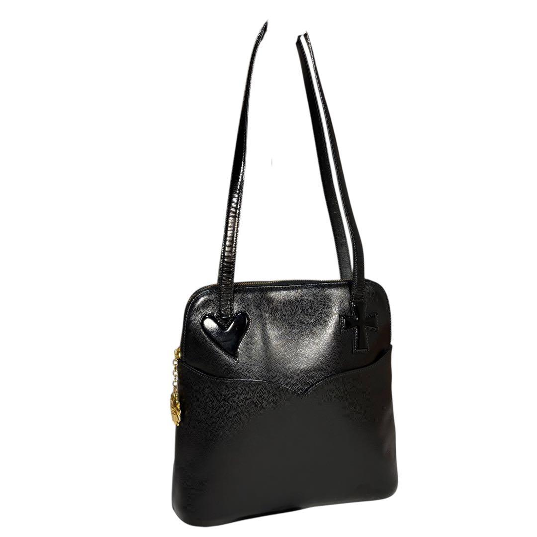 美品　希少　クリスチャンラクロワ　❤︎ハート&➕クロス　シボ革　ショルダーバッグ