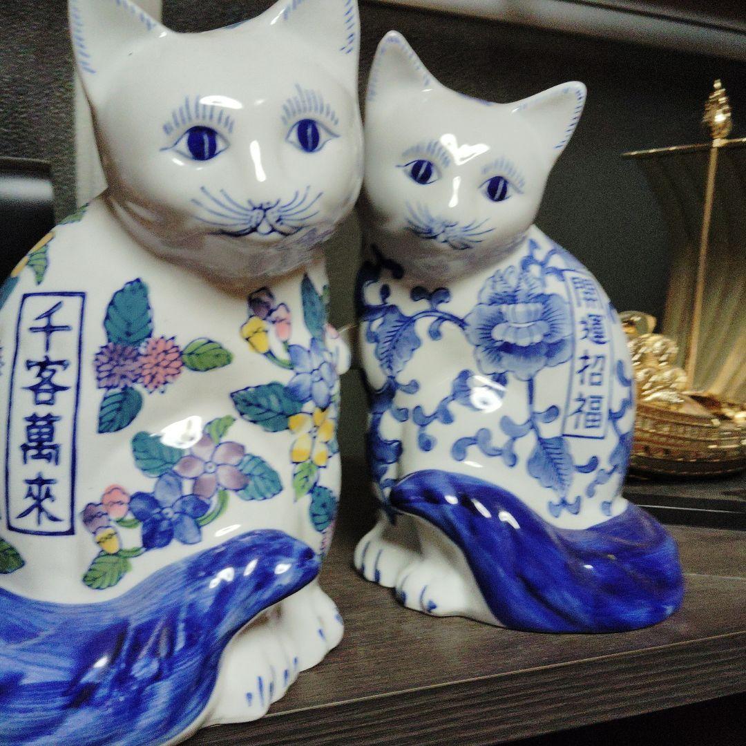 日本の磁器ナニキネコ花柄の陶器製猫の置物 Sanrio