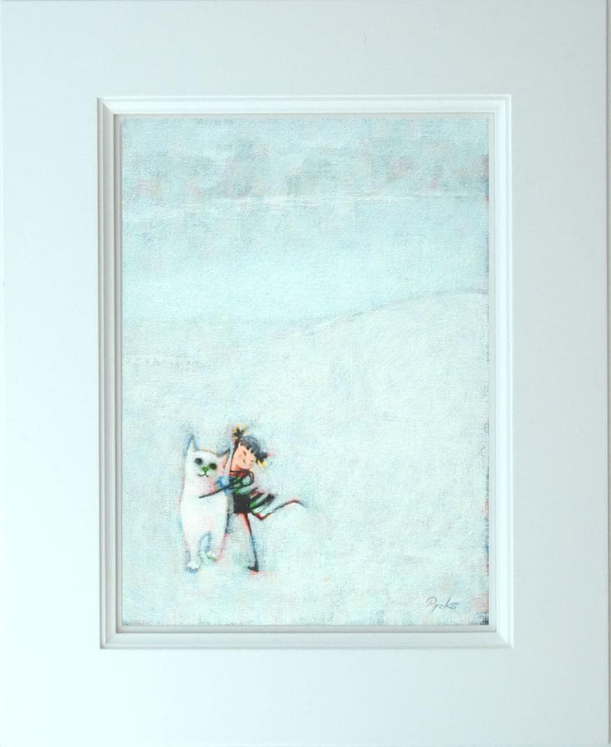 油絵 菅家令子 絵 絵画 インテリア 額付(白) F3-091918 子猫女の子