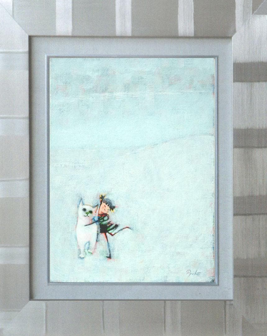 油絵 菅家令子 絵 絵画 インテリア 額付(白) F3-091918 子猫女の子