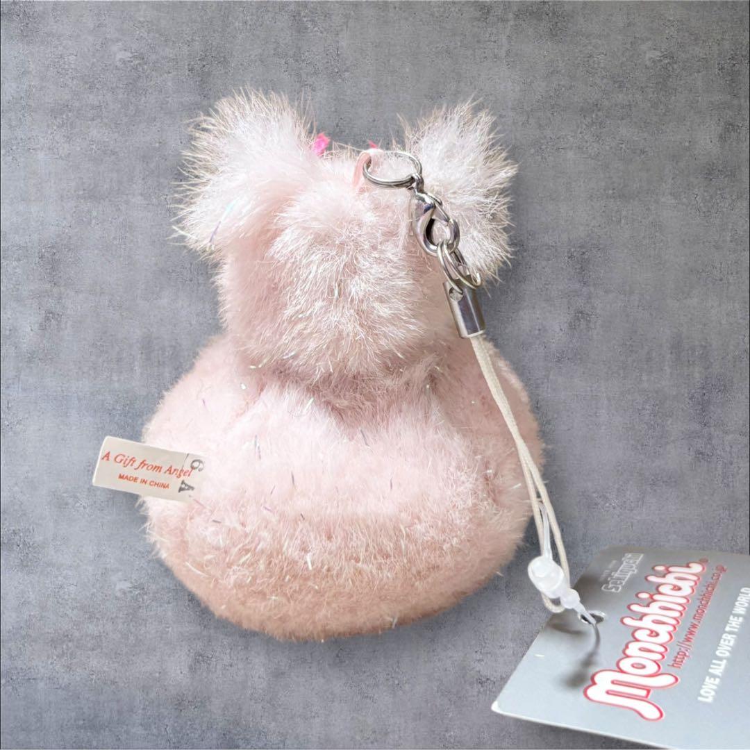 希少　モンチッチ 雪だるま リボンラメピンク ぬいぐるみキーホルダー ストラップ