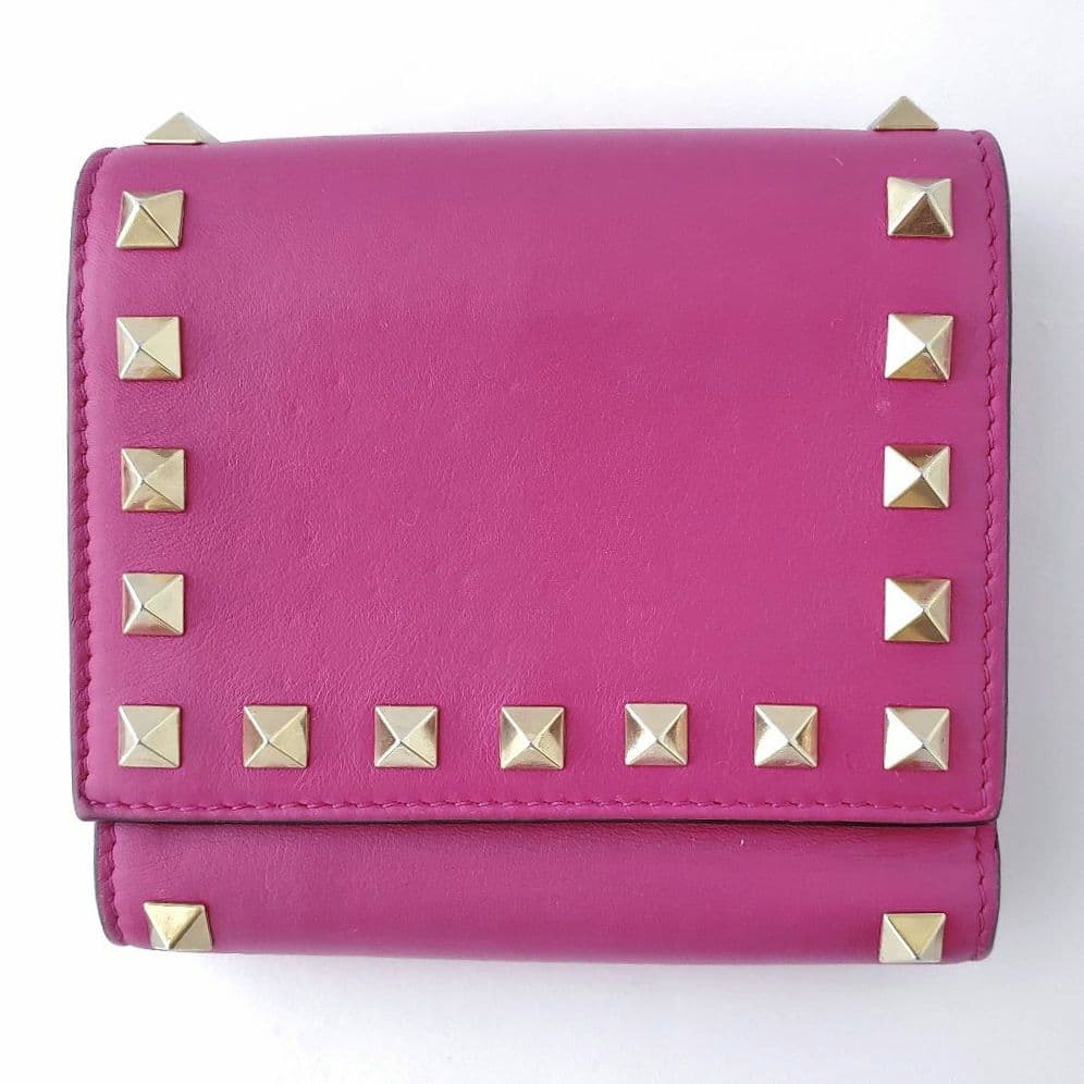 VALENTINO GARAVANI　3つ折り財布　ロックスタッズ　ピンク