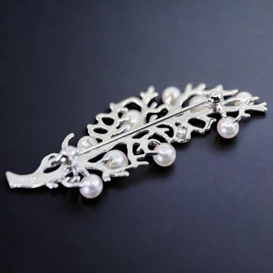 【未使用】ミキモト　ブローチ　コサージュ　アコヤ　パール　本真珠　リーフ