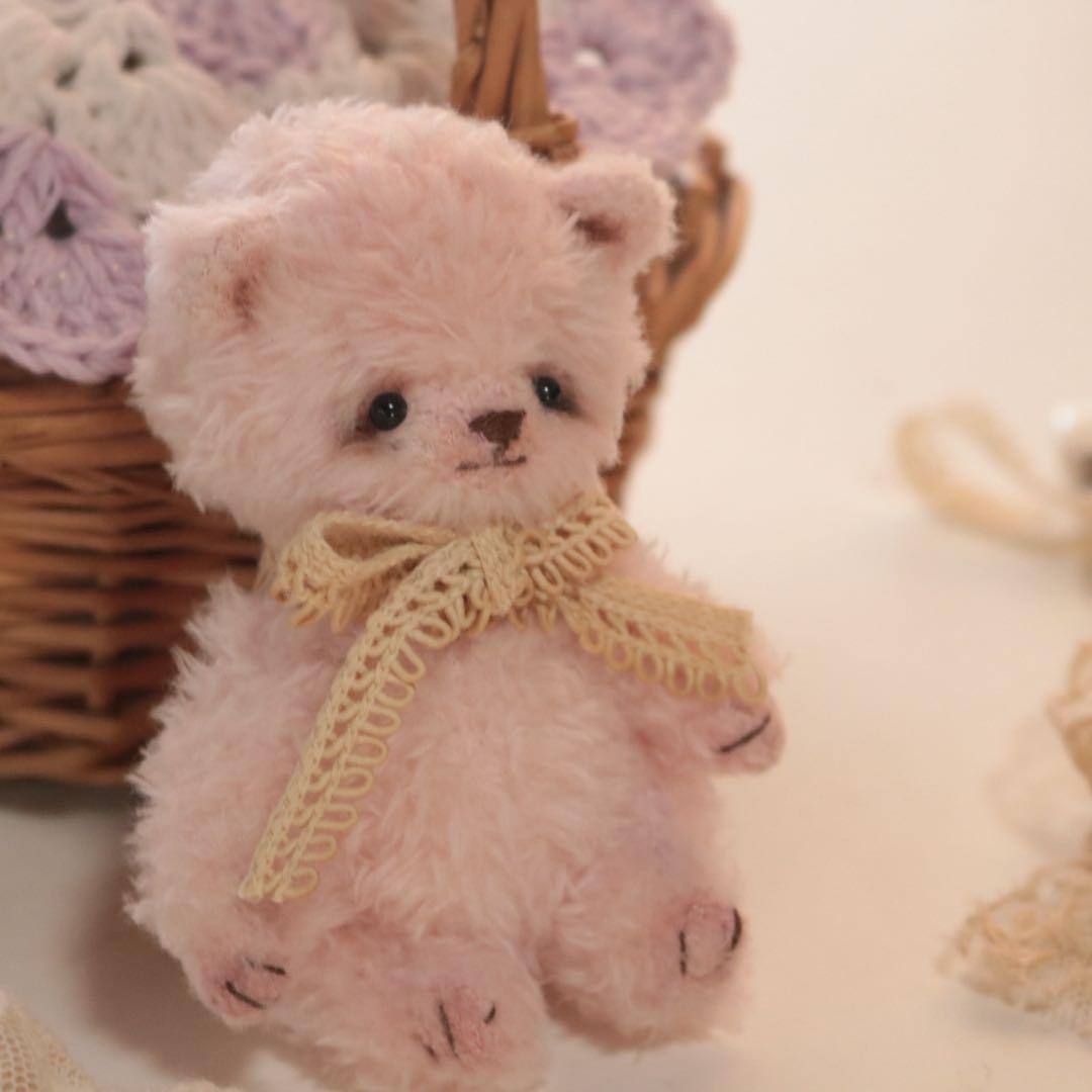 テディベア　9cm ピンク　ハンドメイド　アーティストベア　オリジナルベア