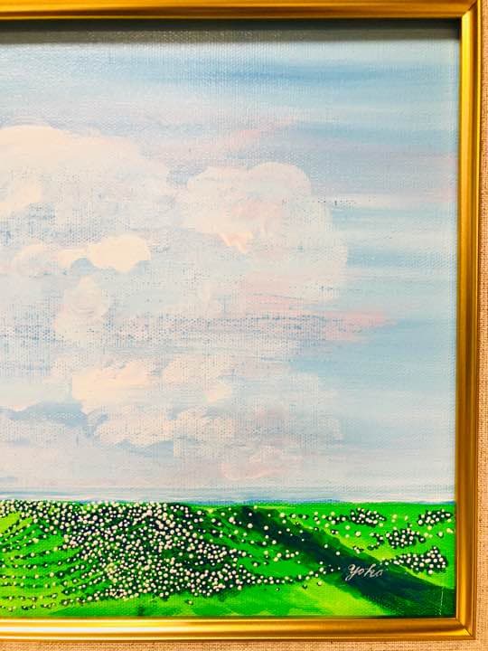 「夢いっぱいの大空……白い灯台」原画 本物 一点物 絵画 yoko