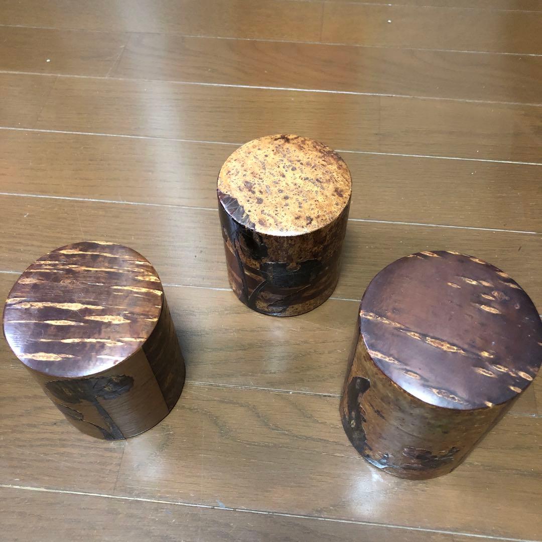 角館桜皮木製円筒形工芸品 3個セット