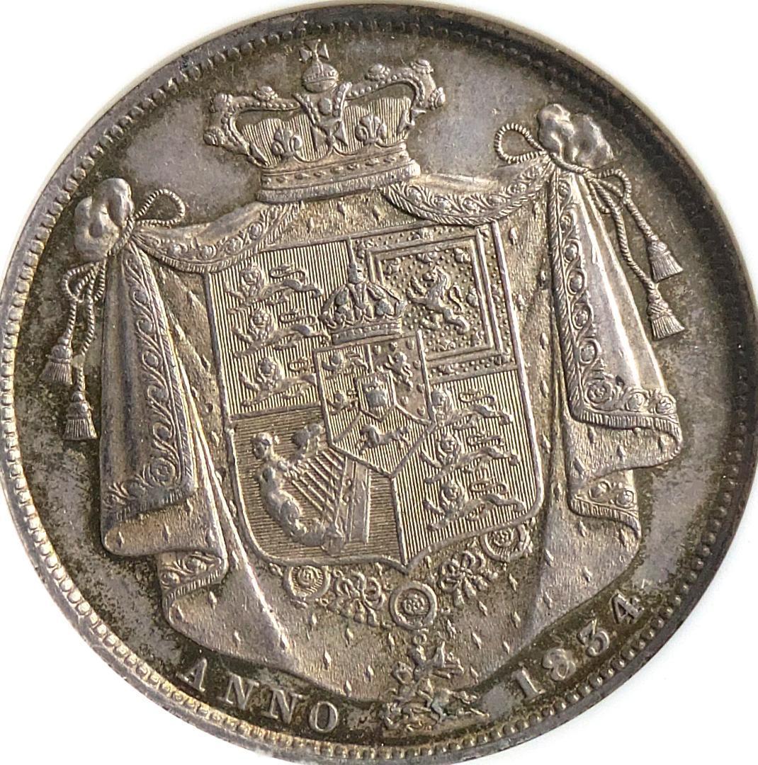 1834年 イギリス ハーフクラウン銀貨 WW Script NGC AU58
