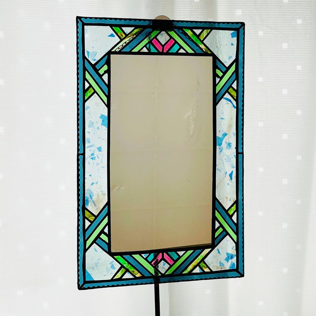 ✮美品✮ ステンドグラス　鏡　壁掛け　ウォールミラー