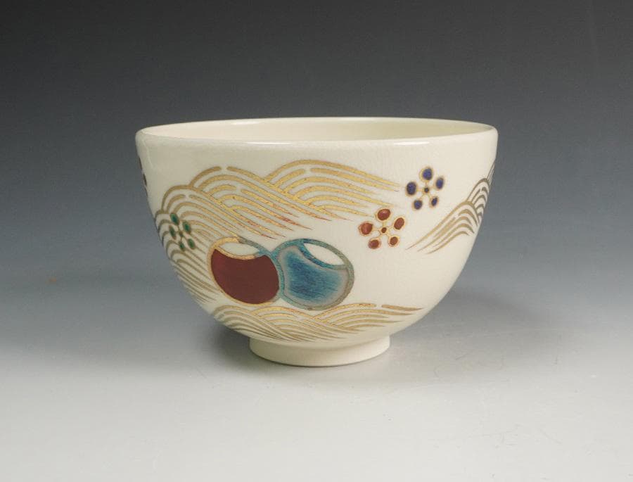 前大徳 福本積応書付 御室窯 三千家好 ツボツボ青海波茶碗