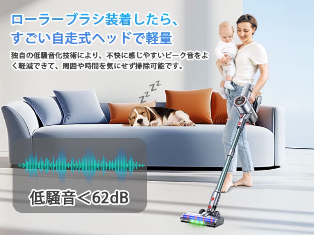 50Kpa強力吸引✨コードレス掃除機 65分連続稼働 自立式 LED 低騒音