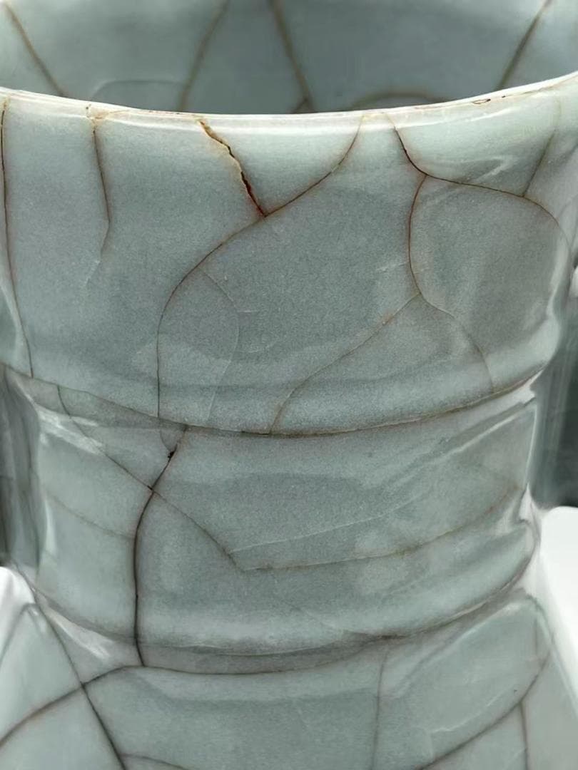 南宋時代 青磁　官汝窯貫耳瓶 汝官窯　【旧家蔵出し】希少貴重(A-92)