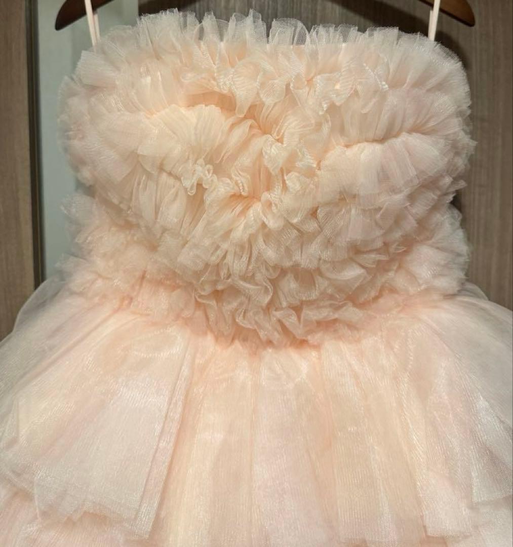 チュールカラードレス ペールピンク レース