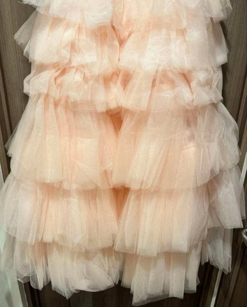チュールカラードレス ペールピンク レース