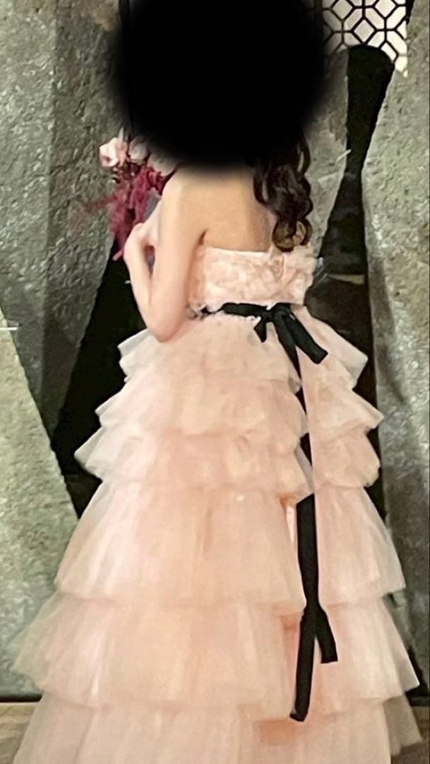 チュールカラードレス ペールピンク レース