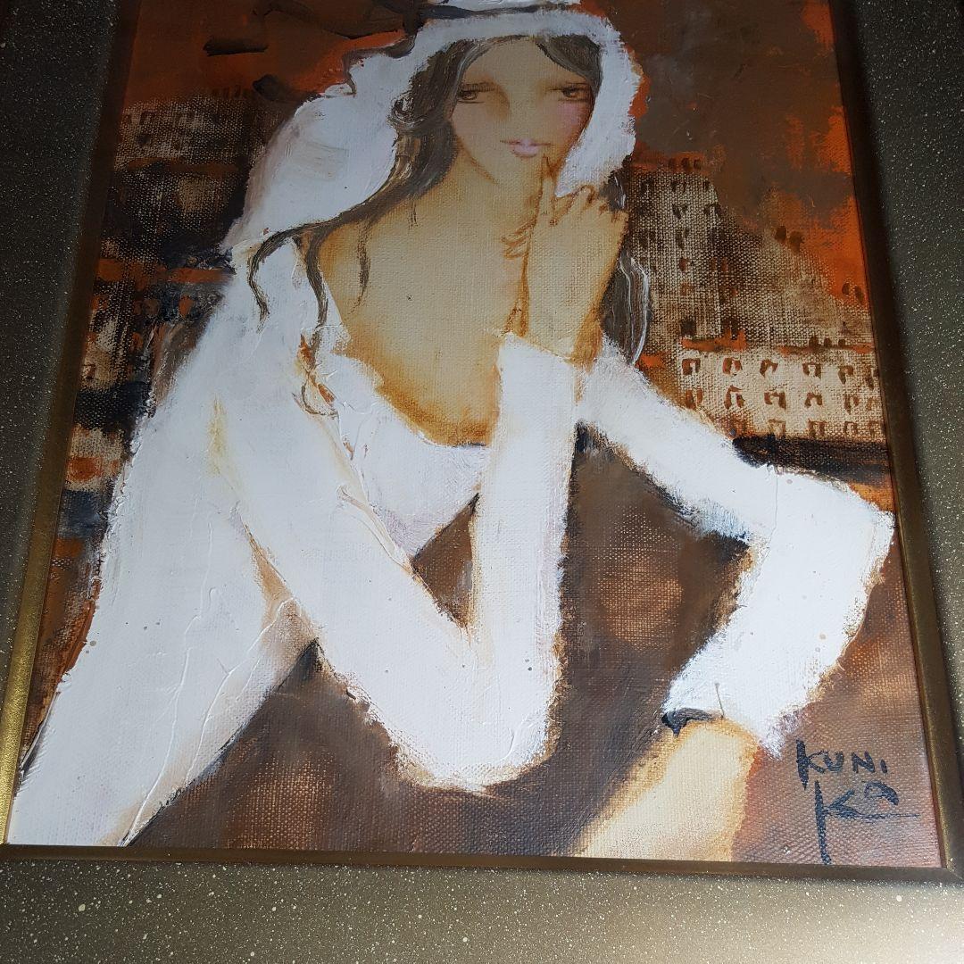 【油彩】二科展理事　松任谷國子先生　原画「リスボンの丘」独特なタッチで描く女性画