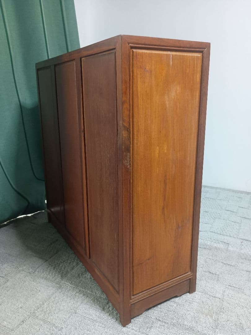 花梨材 棚 漆塗り 螺鈿細工 引出し付 収納家具