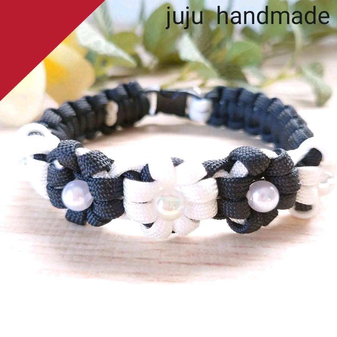 パラコード首輪　シックなブラック＆ホワイト　バックルタイプ　№040