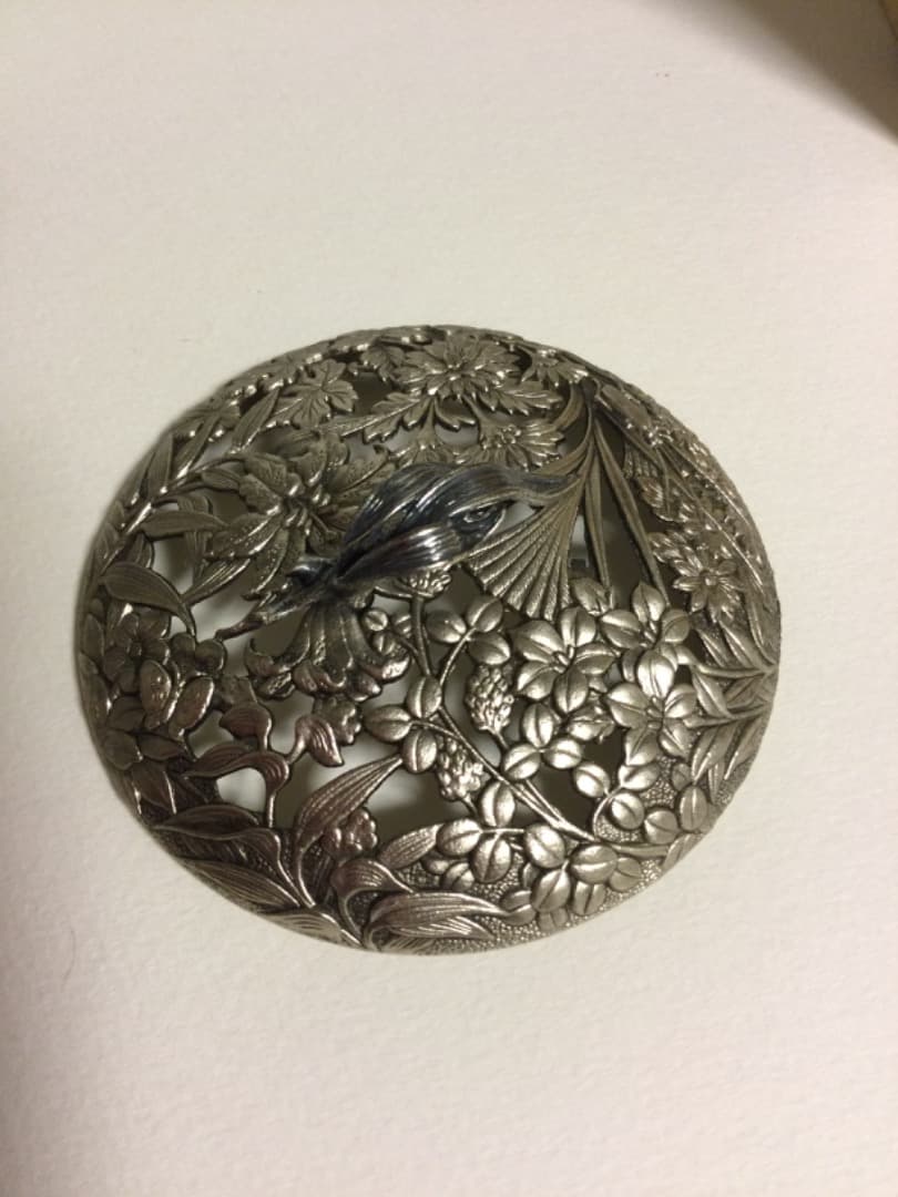 錫栄　香炉　白銅　錫製　七葉