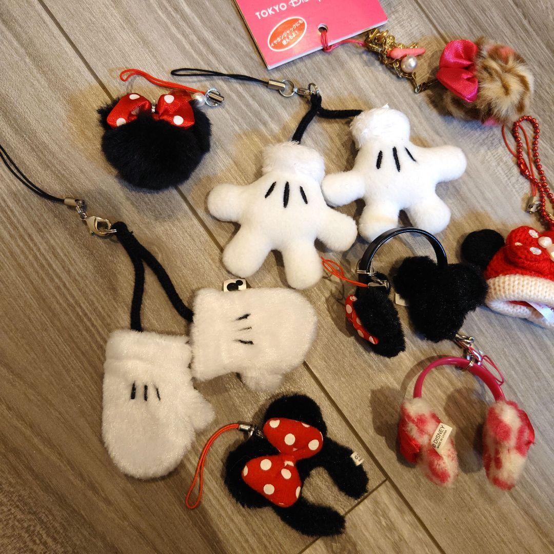 ディズニー　ミニー　ミッキー　手袋　ふわふわ　ストラップ　ニット帽　ヒョウ柄