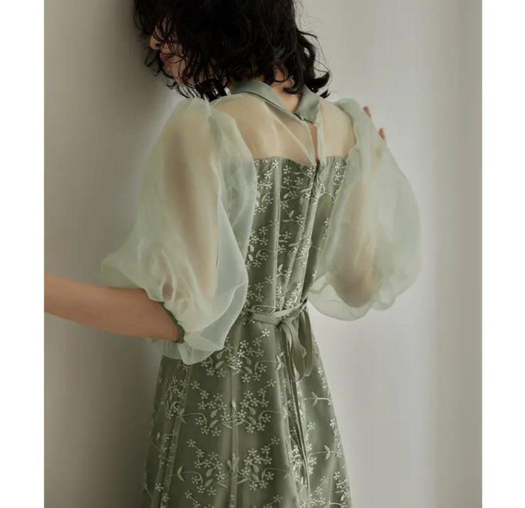 美品 niana ニアナ オーガンジーパフスリーブ刺繍レースドレス パーティー