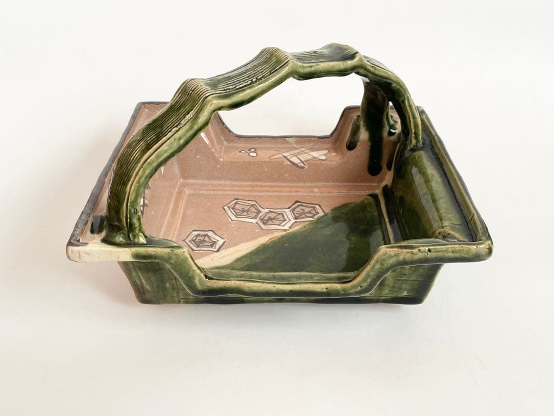 陶芸家　加藤十右衛門　赤織部　手鉢　手付菓子鉢　鳴海織部　菓子器　懐石　共箱