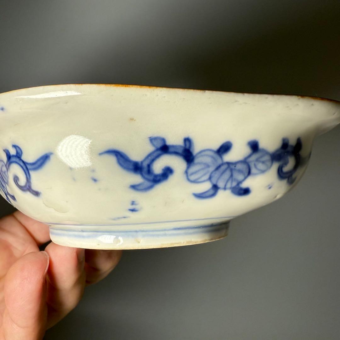 明治時代　色絵扇子文様菱形皿　10客　蝶　植物　古伊万里　アンティーク　食器