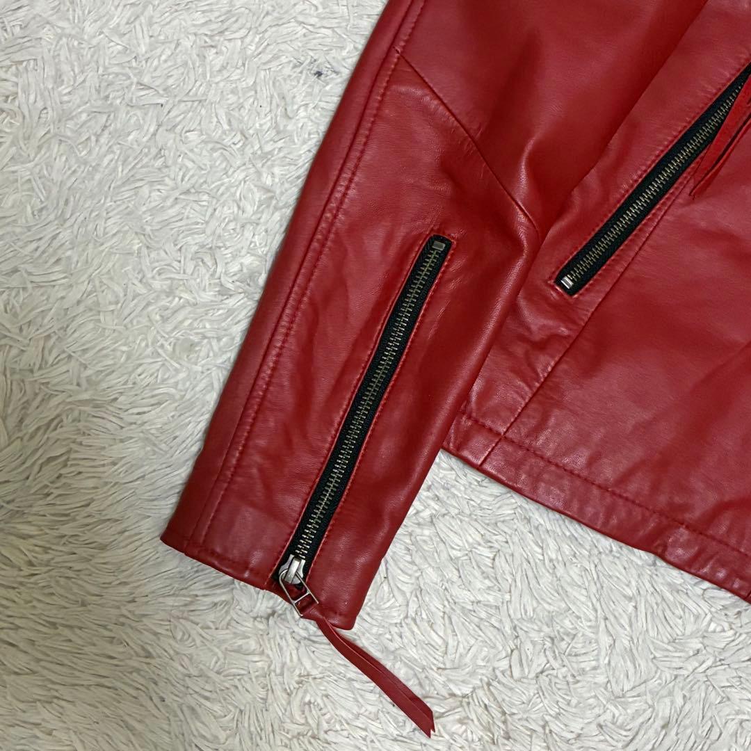 MEN'S BIGI 本革 羊革 ラムレザー 赤 レッド シングル ライダース