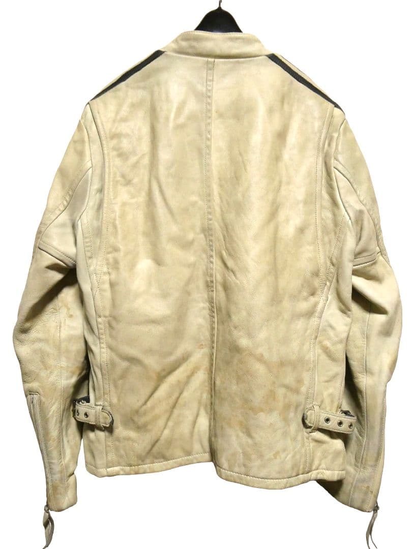 ショットクラシックレーサーLヴィンテージ加工ライン入りライダースアイボリー