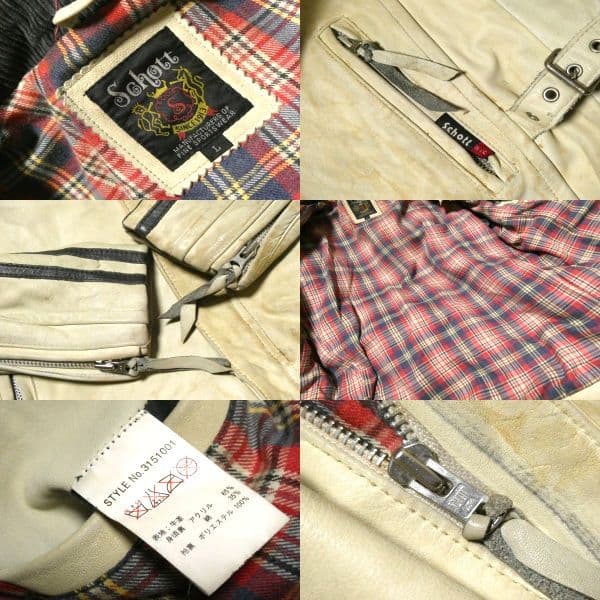 ショットクラシックレーサーLヴィンテージ加工ライン入りライダースアイボリー